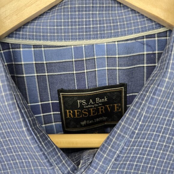 Jos A Bank Shirt Mens 2X XXL Blue‎ Plaid Reserve Button Up Cotton Casual - Picture 6 of 7